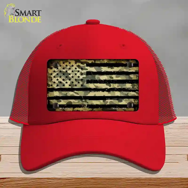 HAT17-MLP-10742 Camo American Flag Novelty License Plate Hat, Mesh - Red