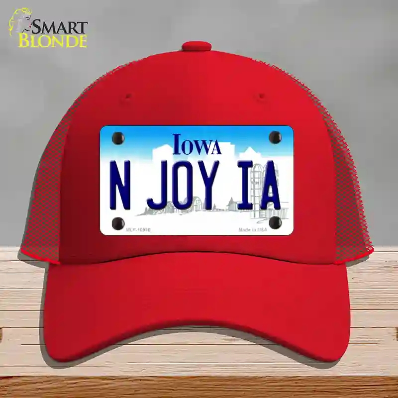 HAT17-MLP-10936 N Joy IA Iowa Novelty License Plate Hat, Mesh - Red
