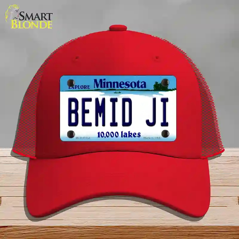 HAT17-MLP-11044 Bemid Ji Minnesota State Novelty License Plate Hat, Mesh - Red