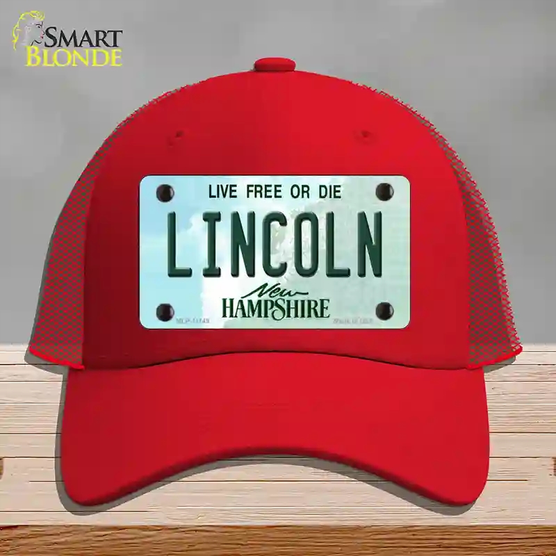 HAT17-MLP-11149 Lincoln   Hampshire State Novelty License Plate Hat, Mesh - Red