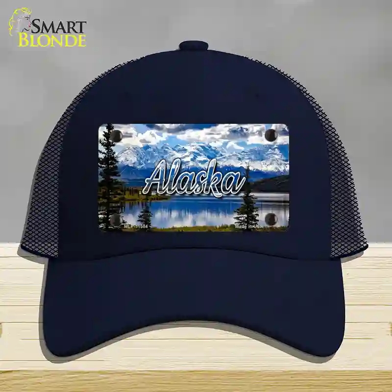 HAT16-MLP-11584 Alaska Snowy Mountains State Novelty License Plate Hat, Mesh - Navy