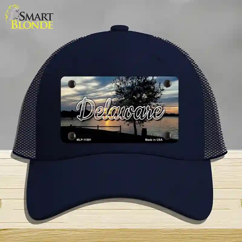 HAT16-MLP-11591 Delaware River Sunset State Novelty License Plate Hat, Mesh - Navy