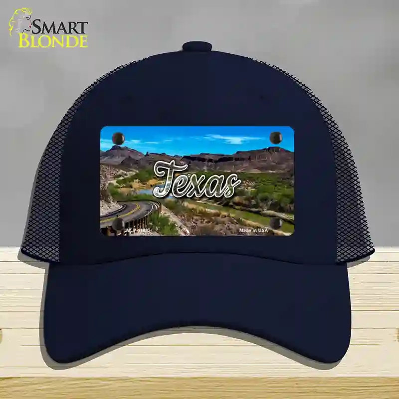 HAT16-MLP-11633 Texas Open Mountain Road State Novelty License Plate Hat, Mesh - Navy