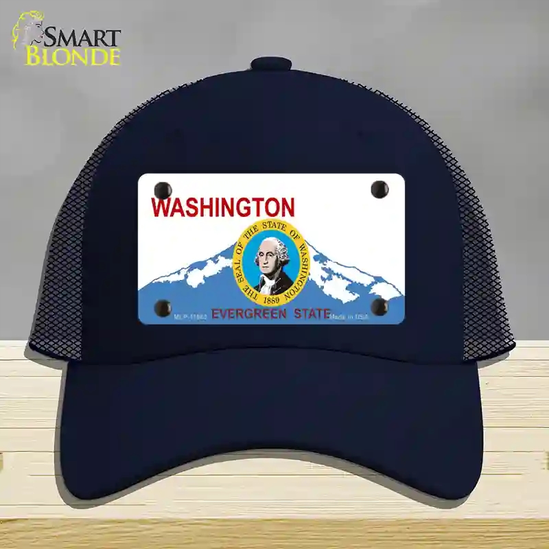 HAT16-MLP-11683 Washington Seal & State Novelty License Plate Hat, Mesh - Navy