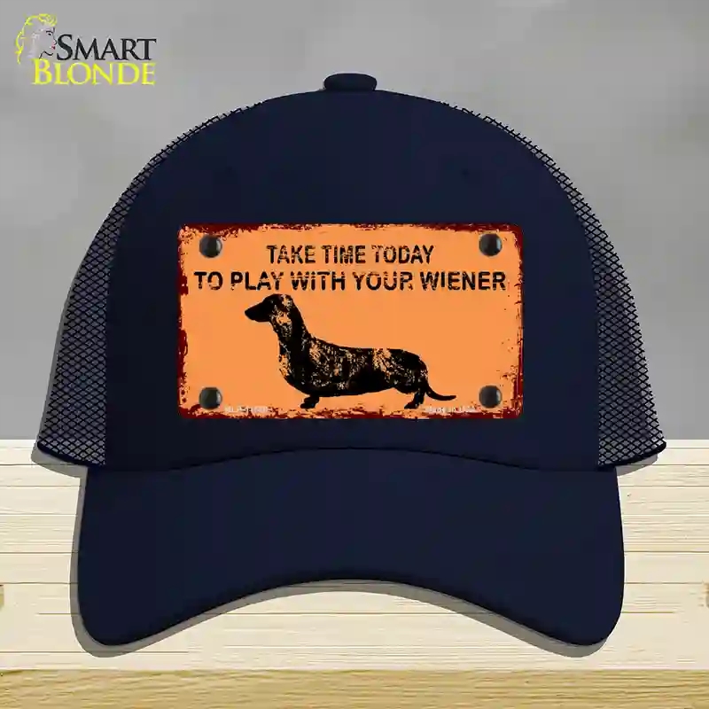 HAT16-MLP-11686 Play with Your Wiener Novelty License Plate Hat, Mesh - Navy