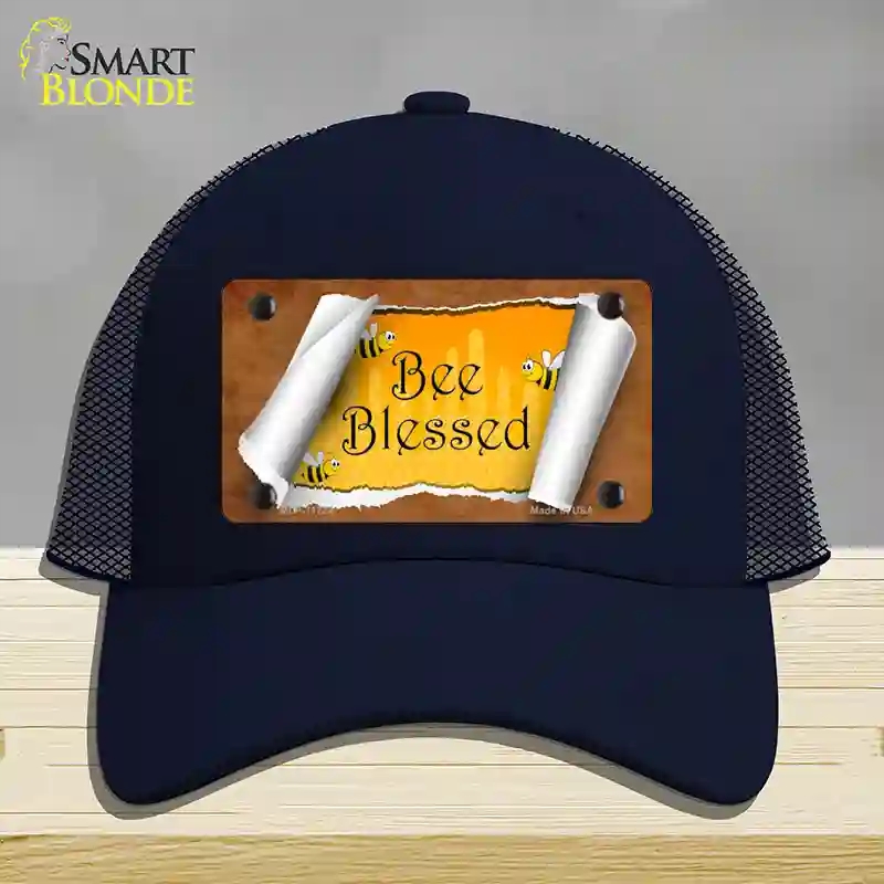 HAT16-MLP-11724 Bee Blessed Scroll Novelty License Plate Hat, Mesh - Navy