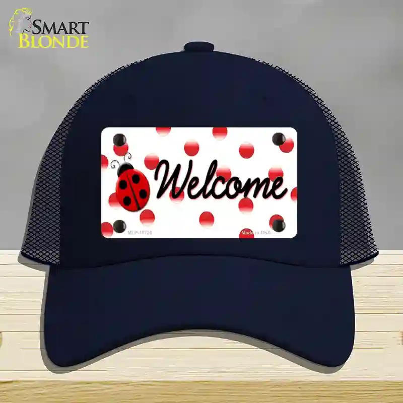 HAT16-MLP-11726 Welcome Ladybug Novelty License Plate Hat, Mesh - Navy