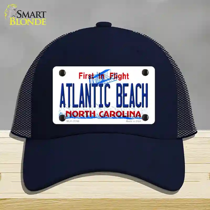 HAT16-MLP-11749 Atlantic Beach North Carolina State Novelty License Plate Hat, Mesh - Navy