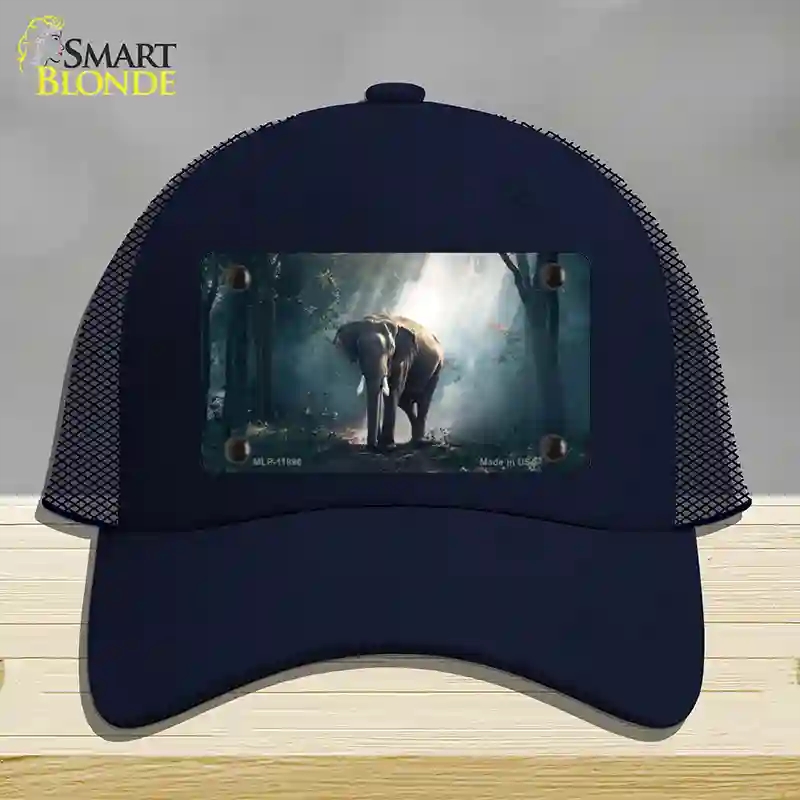 HAT16-MLP-11896 Elephant in the Woods Novelty License Plate Hat, Mesh - Navy