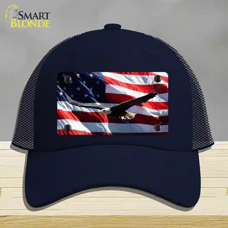 HAT16-MLP-11939 Soaring Eagle Flag Novelty License Plate Hat, Mesh - Navy