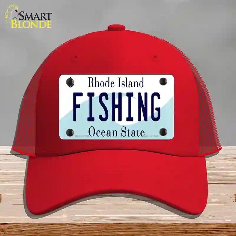HAT17-MLP-11206 Fishing Rhode Island State Novelty License Plate Hat, Mesh - Red
