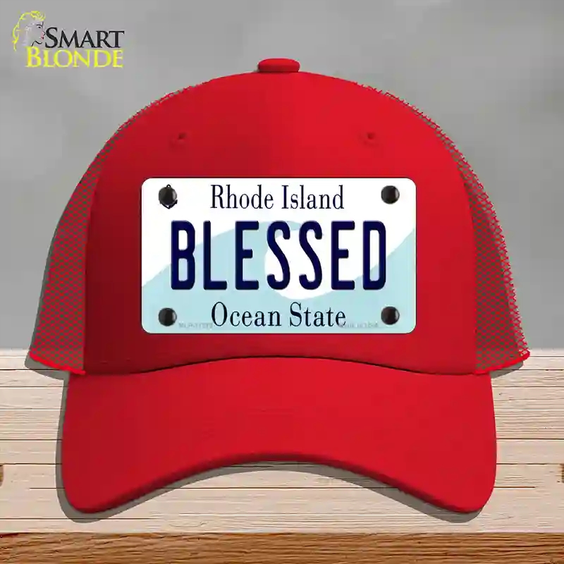 HAT17-MLP-11215 Blessed Rhode Island State Novelty License Plate Hat, Mesh - Red