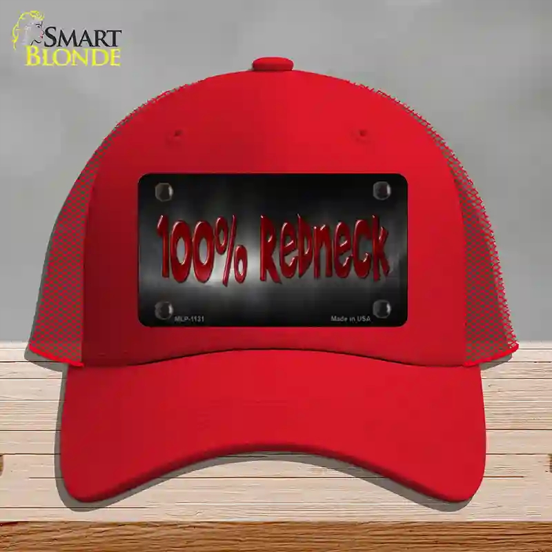 HAT17-MLP-1131 100 Percent Redneck Novelty License Plate Hat, Mesh - Red