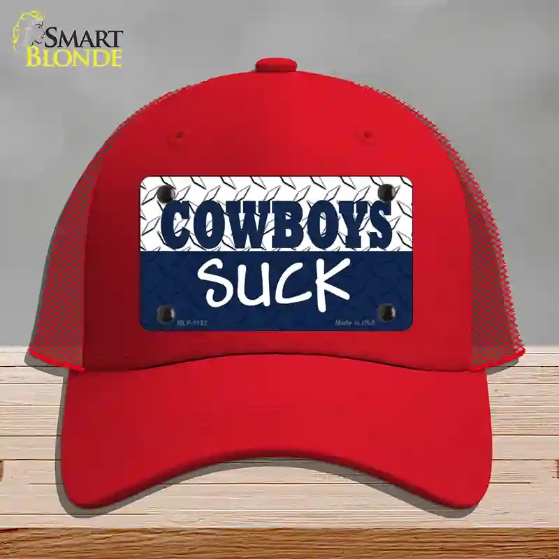 HAT17-MLP-1132 Cowboys Suck Novelty License Plate Hat, Mesh - Red