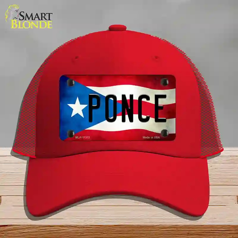 HAT17-MLP-11372 Ponce Puerto Rico Flag Novelty License Plate Hat, Mesh - Red