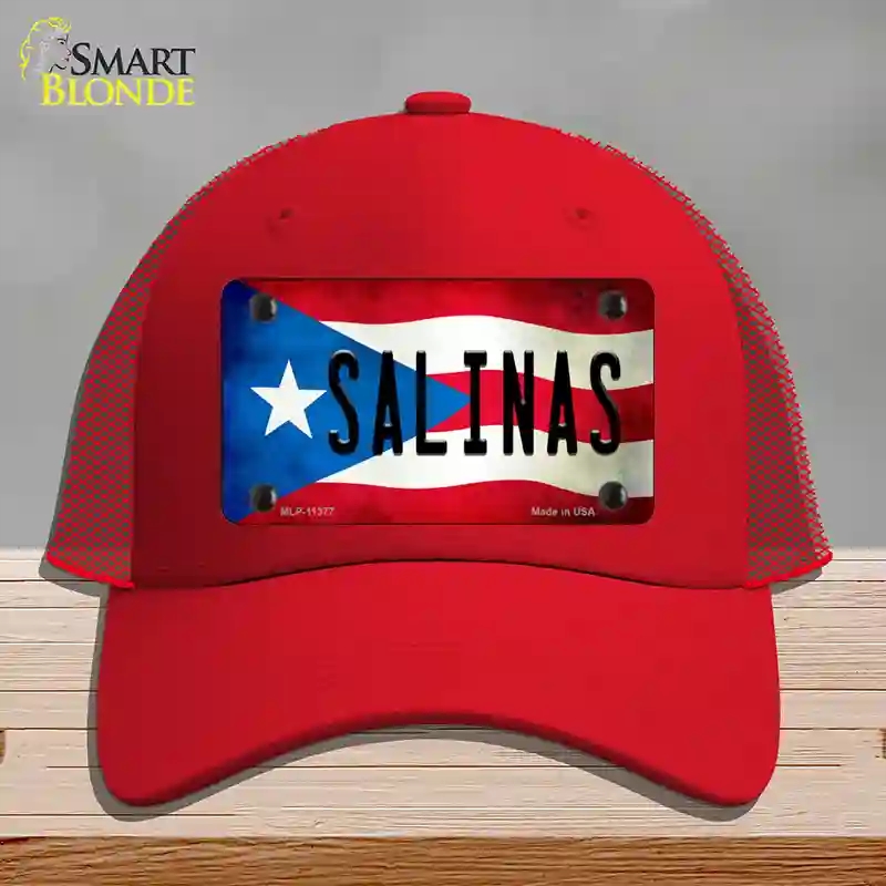 HAT17-MLP-11377 Salinas Puerto Rico Flag Novelty License Plate Hat, Mesh - Red