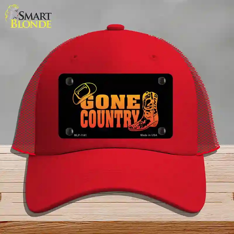 HAT17-MLP-1141 Gone Country Novelty License Plate Hat, Mesh - Red