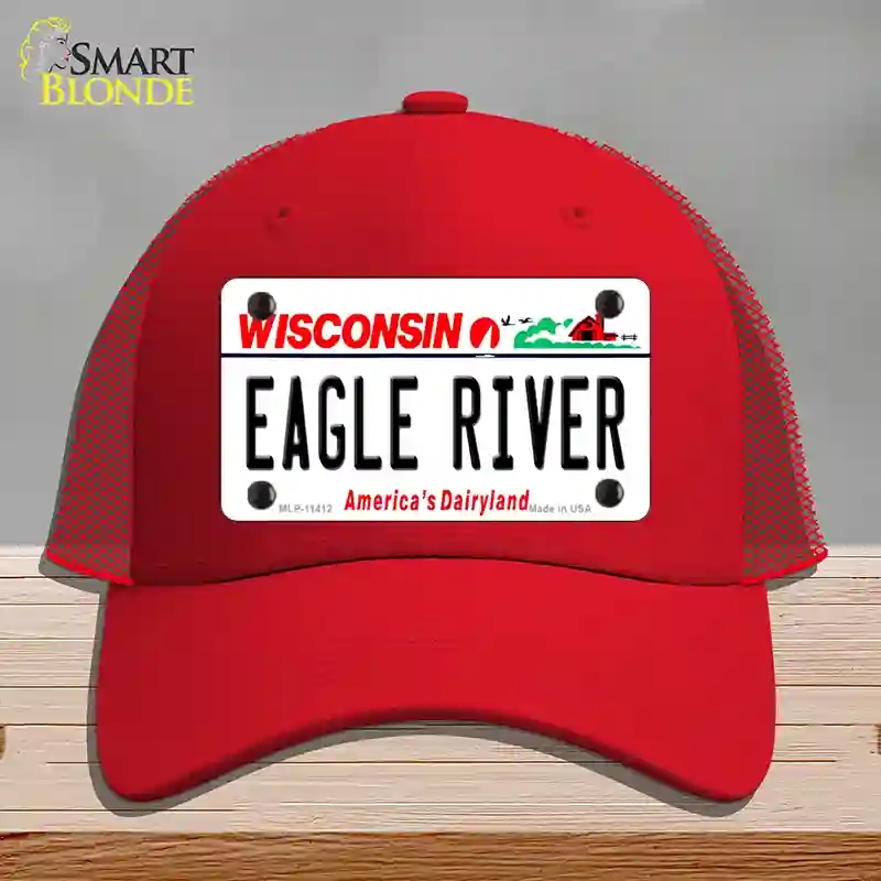 HAT17-MLP-11412 Eagle River Wisconsin Novelty License Plate Hat, Mesh - Red