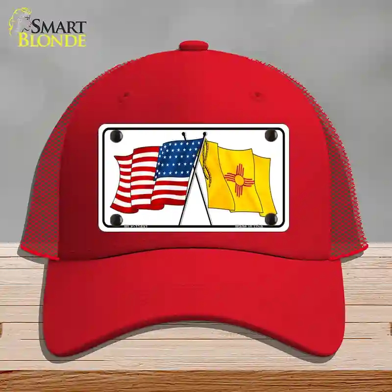 HAT17-MLP-11491   Mexico Crossed US Flag Novelty License Plate Hat, Mesh - Red