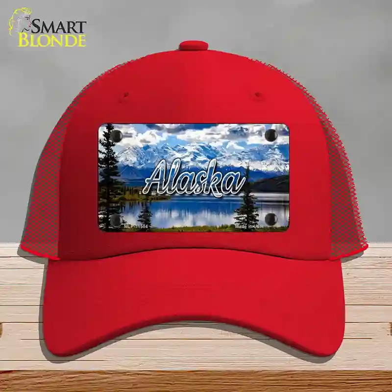 HAT17-MLP-11584 Alaska Snowy Mountains State Novelty License Plate Hat, Mesh - Red