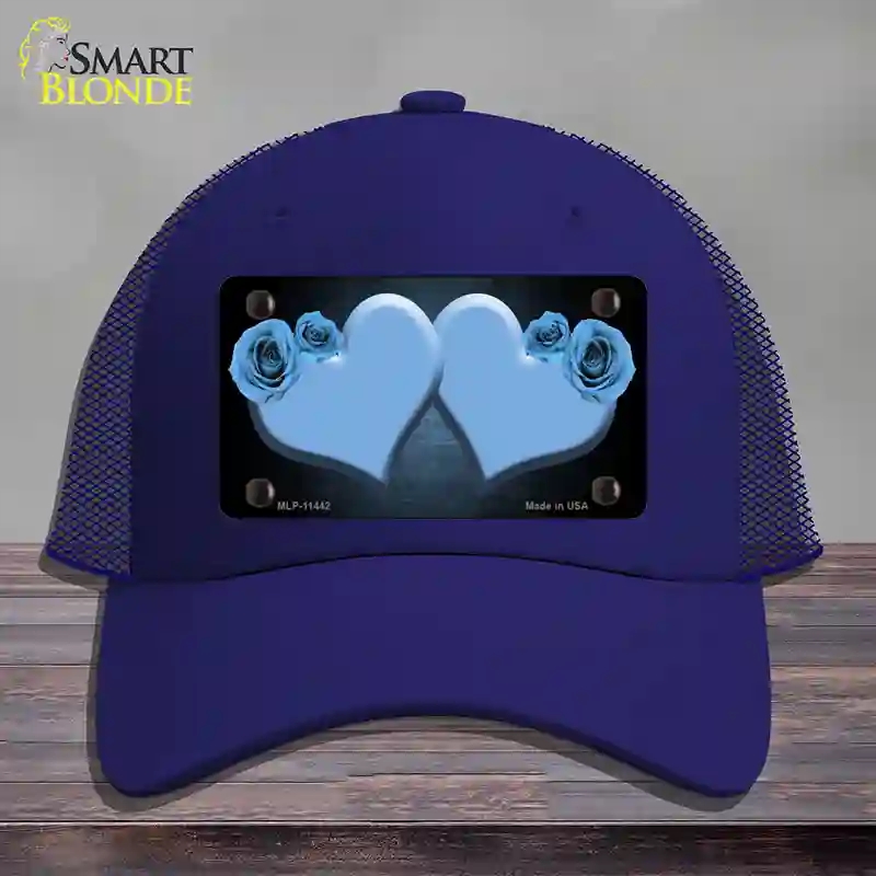 HAT18-MLP-11442 Hearts Over Roses in Light Blue Novelty License Plate Hat, Mesh - Royal Blue