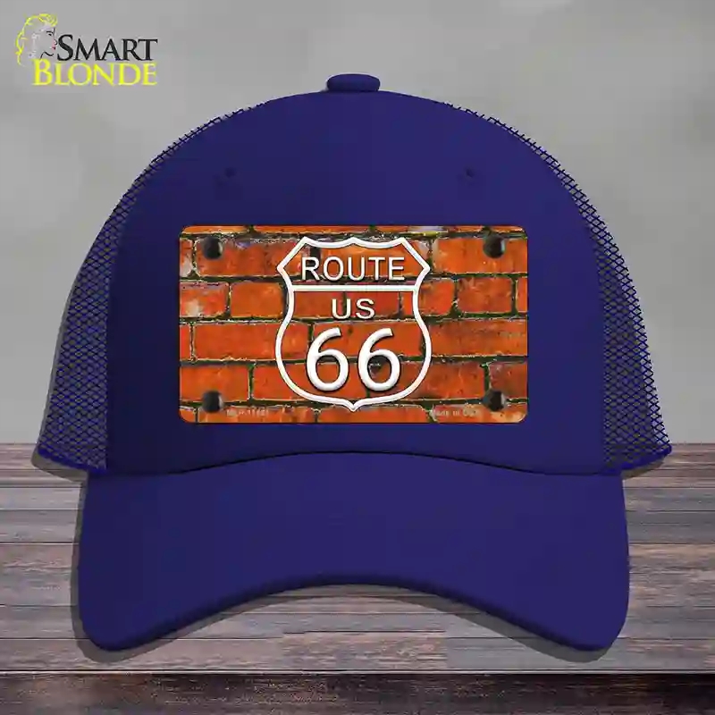 HAT18-MLP-11461 Route 66 Orange Brick Wall Novelty License Plate Hat, Mesh - Royal Blue