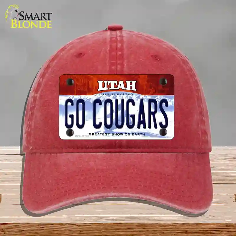 HAT13-MLP-10201 Go Cougars Utah Novelty License Plate Hat, Unconstructed Cotton - Red