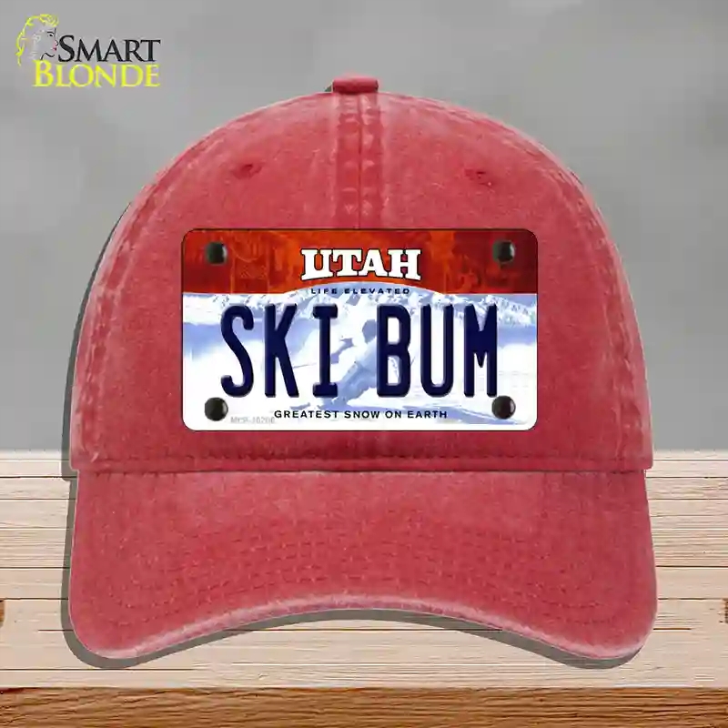 HAT13-MLP-10206 Ski Bum Utah Novelty License Plate Hat, Unconstructed Cotton - Red