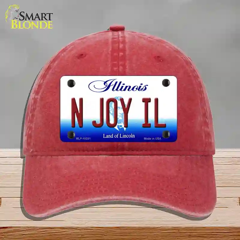 HAT13-MLP-10281 N Joy IL Illinois Novelty License Plate Hat, Unconstructed Cotton - Red