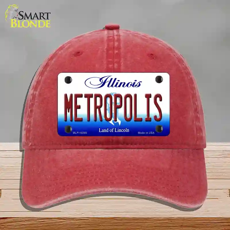 HAT13-MLP-10290 Metropolis Illinois Novelty License Plate Hat, Unconstructed Cotton - Red