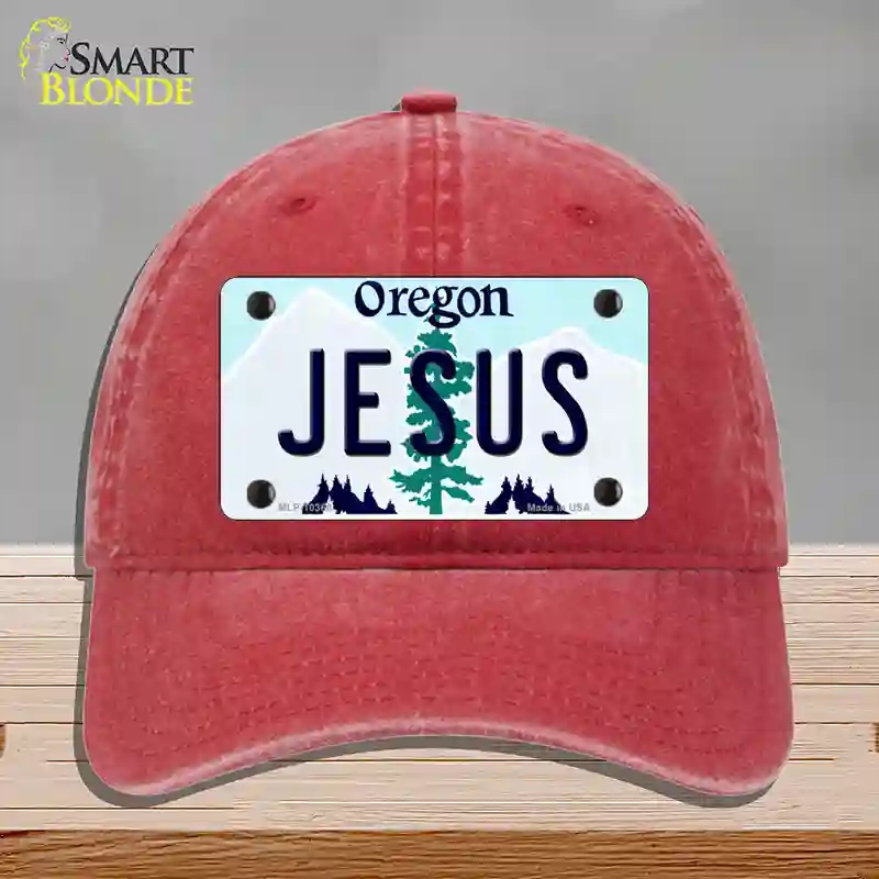 HAT13-MLP-10368 Jesus Oregon Novelty License Plate Hat, Unconstructed Cotton - Red