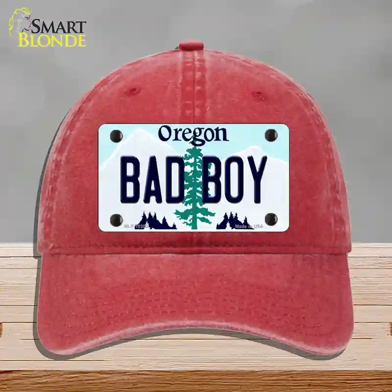 HAT13-MLP-10380 Bad Boy Oregon Novelty License Plate Hat, Unconstructed Cotton - Red