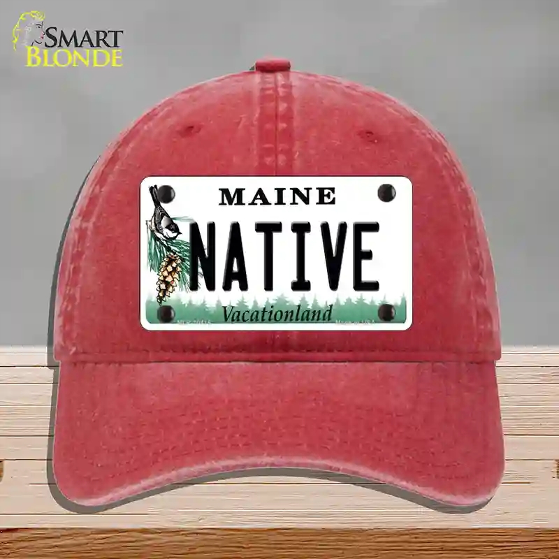 HAT13-MLP-10416 Native Maine Novelty License Plate Hat, Unconstructed Cotton - Red