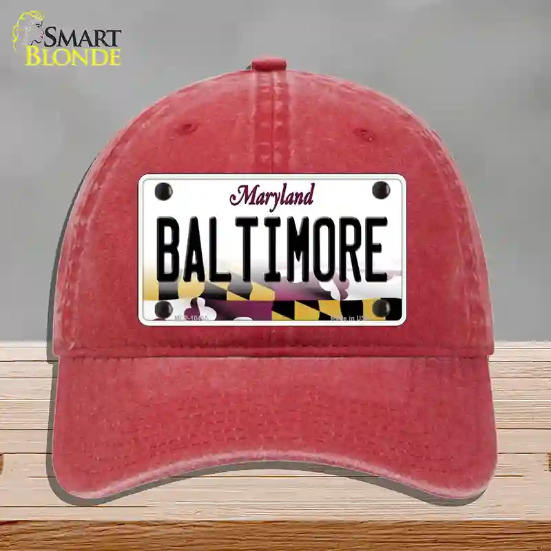 HAT13-MLP-10465 Baltimore Maryland Novelty License Plate Hat, Unconstructed Cotton - Red