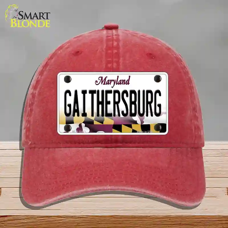 HAT13-MLP-10472 Gaithersburg Maryland Novelty License Plate Hat, Unconstructed Cotton - Red