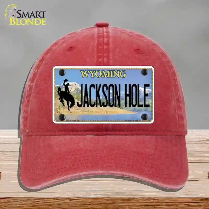 HAT13-MLP-10532 Jackson Hole Wyoming Novelty License Plate Hat, Unconstructed Cotton - Red
