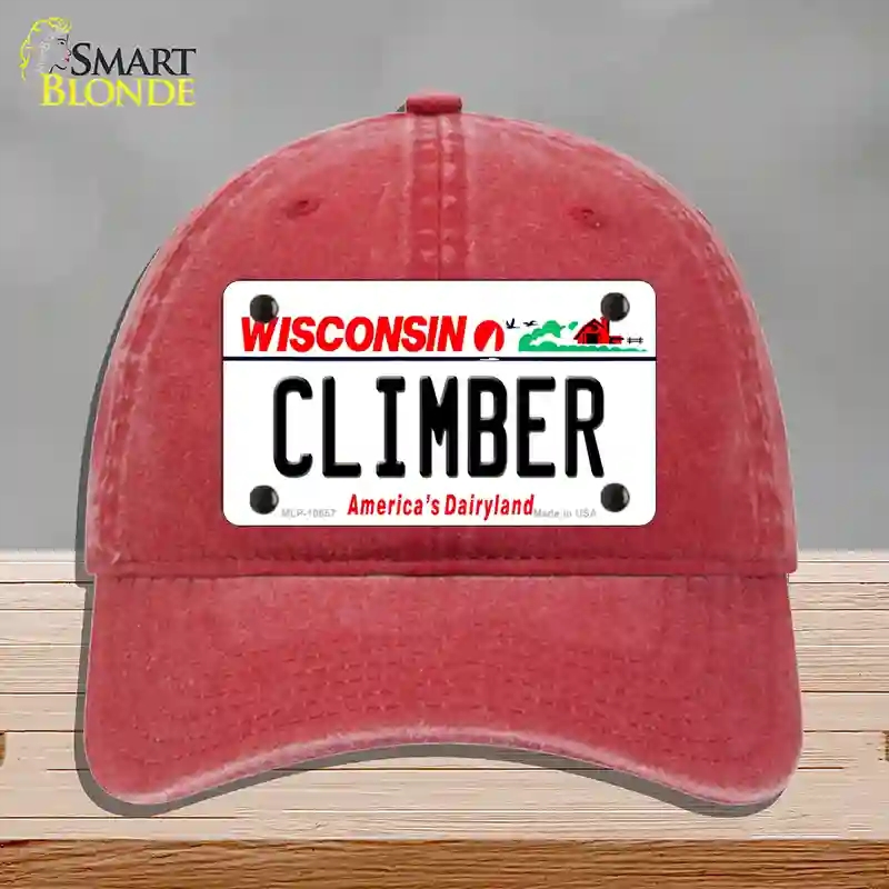 HAT13-MLP-10657 Climber Wisconsin Novelty License Plate Hat, Unconstructed Cotton - Red