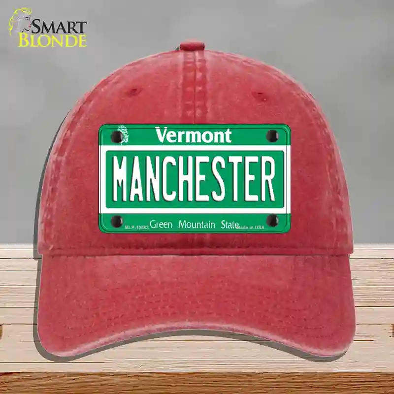 HAT13-MLP-10663 Manchester Vermont Novelty License Plate Hat, Unconstructed Cotton - Red