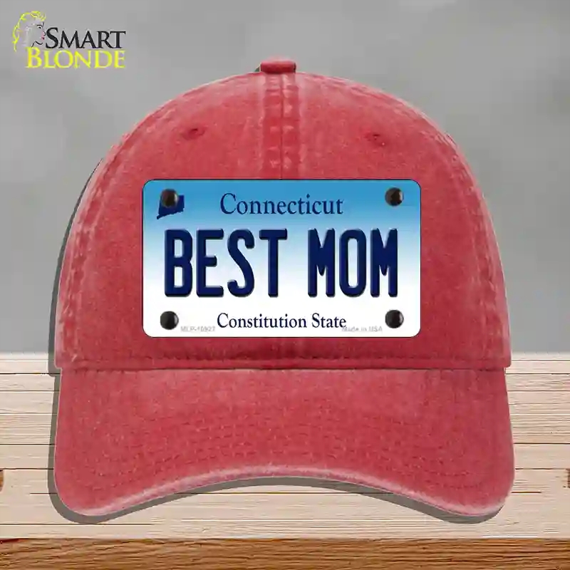 HAT13-MLP-10927 Best Mom Connecticut Novelty License Plate Hat, Unconstructed Cotton - Red