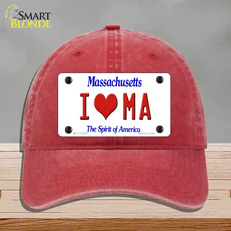 HAT13-MLP-10979 I Love Massachusetts Novelty License Plate Hat, Unconstructed Cotton - Red