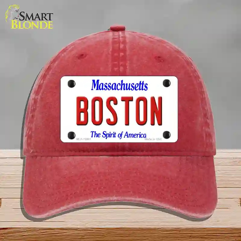 HAT13-MLP-10981 Boston Massachusetts Novelty License Plate Hat, Unconstructed Cotton - Red