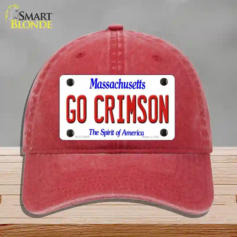 HAT13-MLP-10994 Go Crimson Massachusetts Novelty License Plate Hat, Unconstructed Cotton - Red