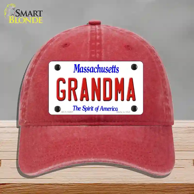 HAT13-MLP-10997 Grandma Massachusetts Novelty License Plate Hat, Unconstructed Cotton - Red
