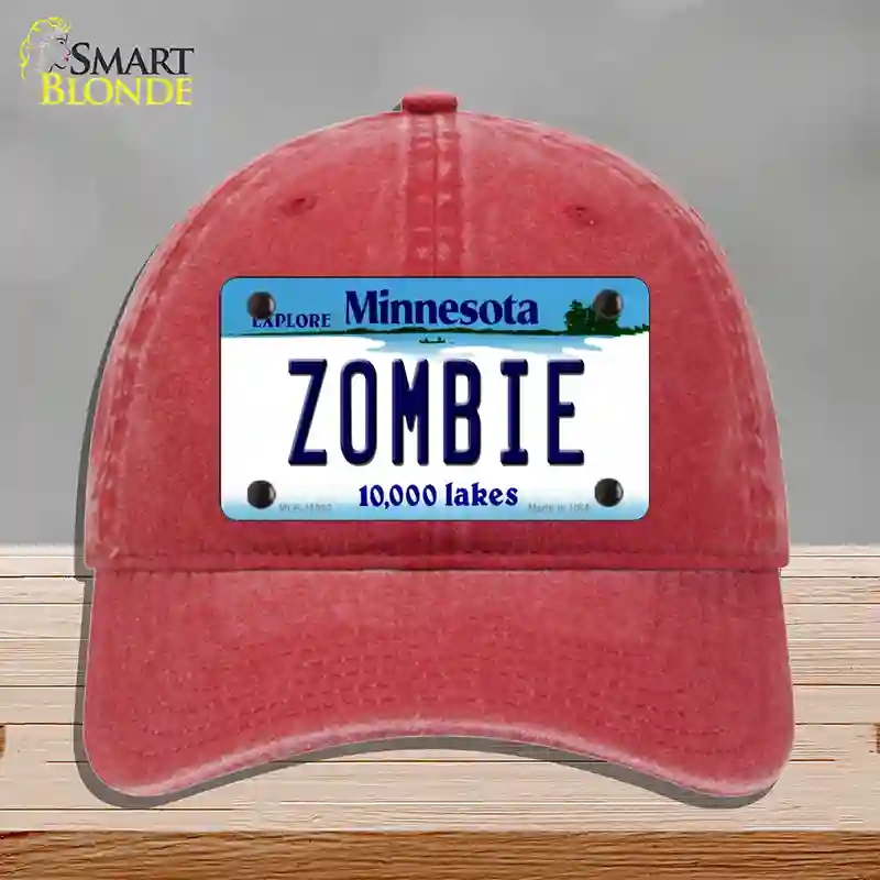 HAT13-MLP-11062 Zombie Minnesota State Novelty License Plate Hat, Unconstructed Cotton - Red