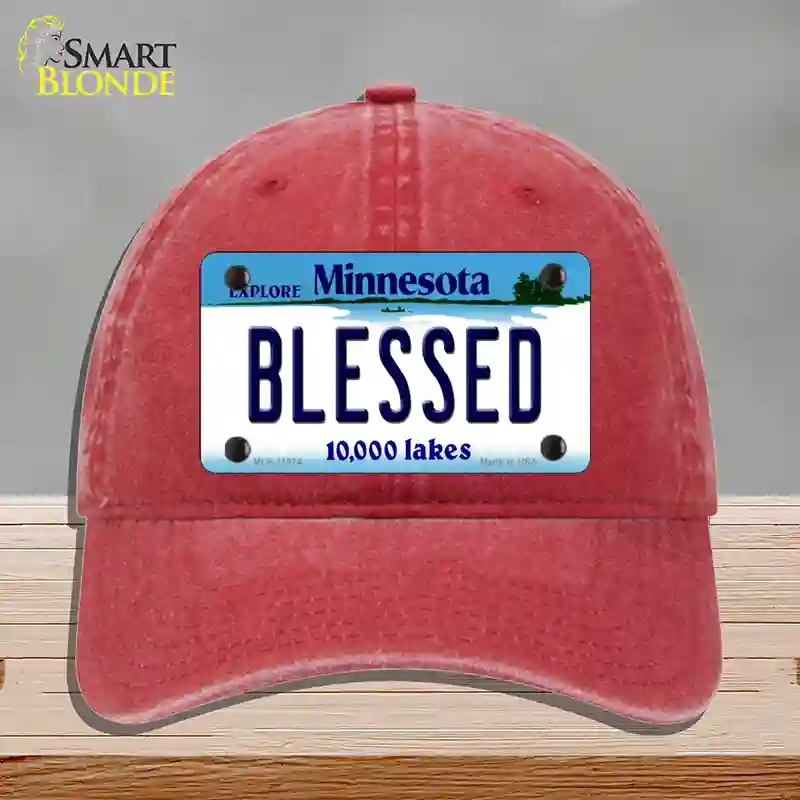 HAT13-MLP-11074 Blessed Minnesota State Novelty License Plate Hat, Unconstructed Cotton - Red