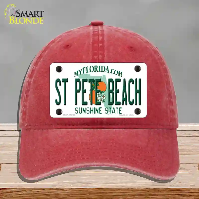 HAT13-MLP-11084 St Pete Beach Florida Novelty License Plate Hat, Unconstructed Cotton - Red