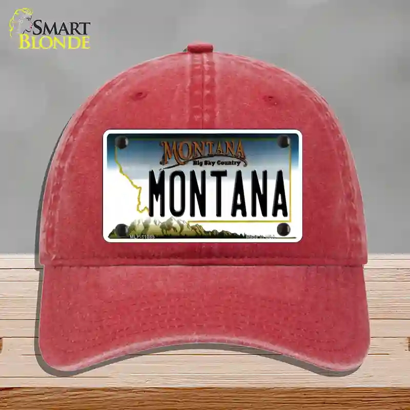 HAT13-MLP-11085 Montana State Novelty License Plate Hat, Unconstructed Cotton - Red
