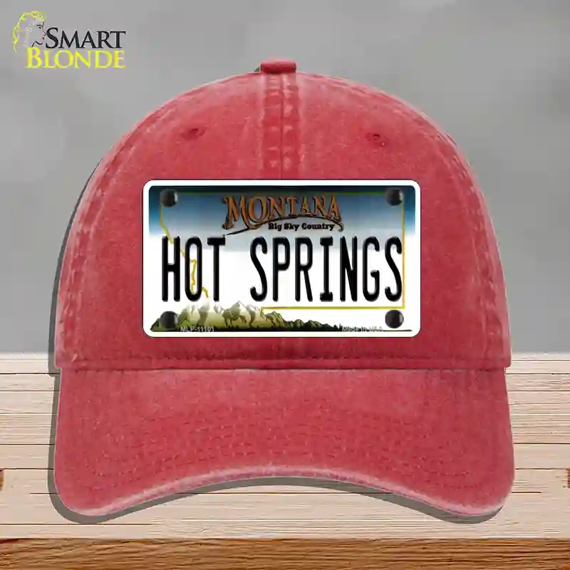 HAT13-MLP-11101 Hot Springs Montana State Novelty License Plate Hat, Unconstructed Cotton - Red