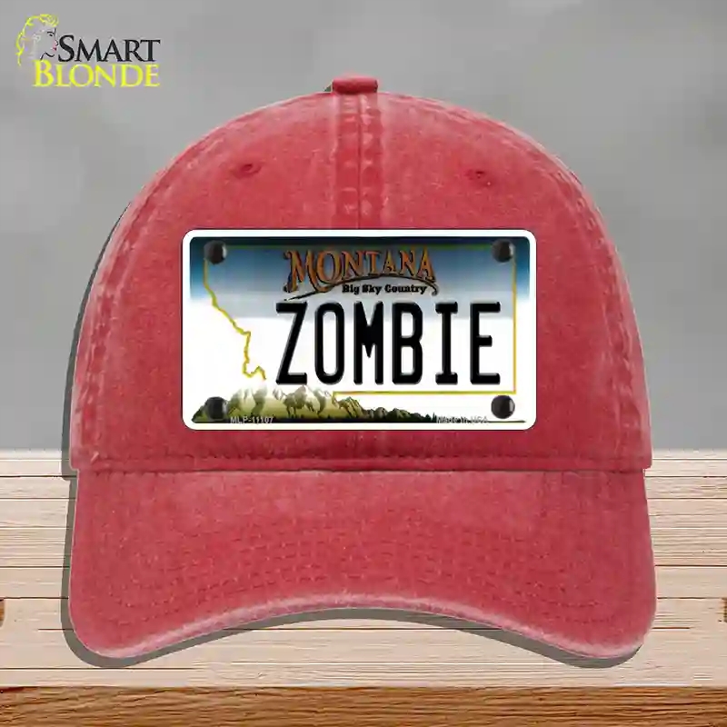 HAT13-MLP-11107 Zombie Montana State Novelty License Plate Hat, Unconstructed Cotton - Red