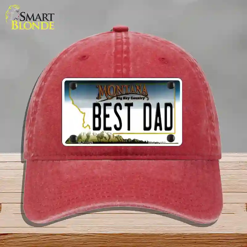 HAT13-MLP-11128 Best Dad Montana State Novelty License Plate Hat, Unconstructed Cotton - Red